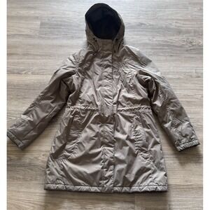 LL Bean Winter Warmer Jacket Womens Medium Brown Full Zip Fleece Lined Hood